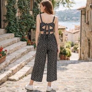 Socialite Floral‎ Tie Back Wide Leg Jumpsuit Cutout Pockets Boho Nordstrom Large